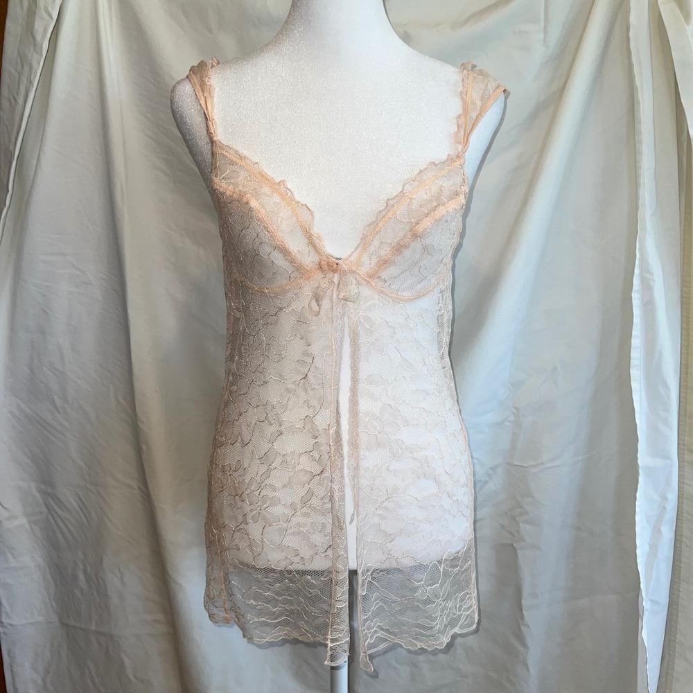 Victorias Secret Lace Open Cami Top Lingerie Peach Pink Floral Sexy Size M
